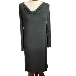 Eileen Fisher Stretch Dress Cowl Neck Size Medium Charcoal Gray